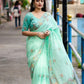 SeaGreen Pure Linen Ethnic Motifs Saree with Unstitched Blouse - Hiral Fashion | Swadesiicart