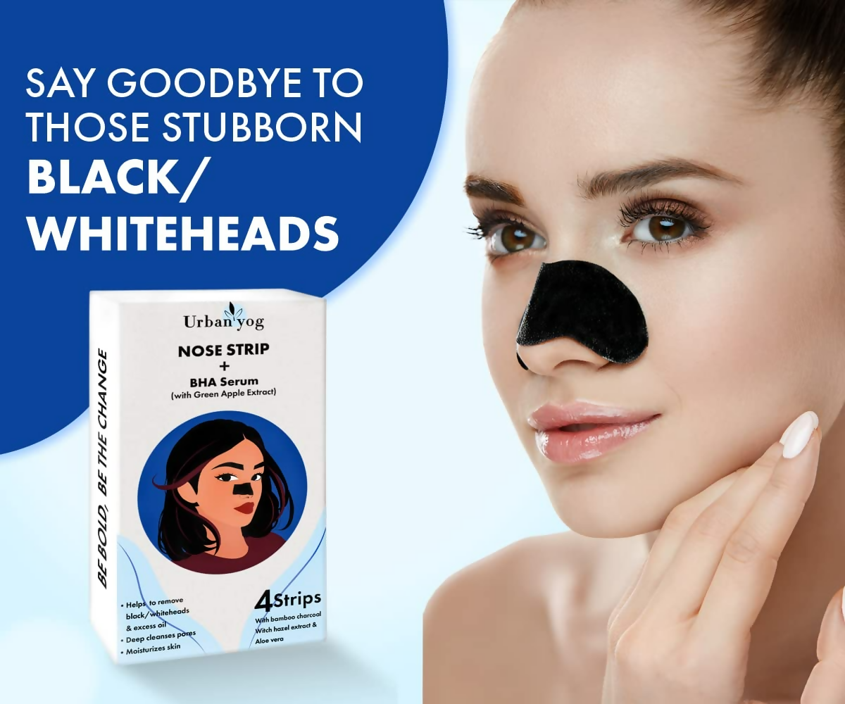 Urban Yog Nose Strip for Blackheads & Whiteheads Removal (4 Strips) + BHA Serum | Swadesiicart