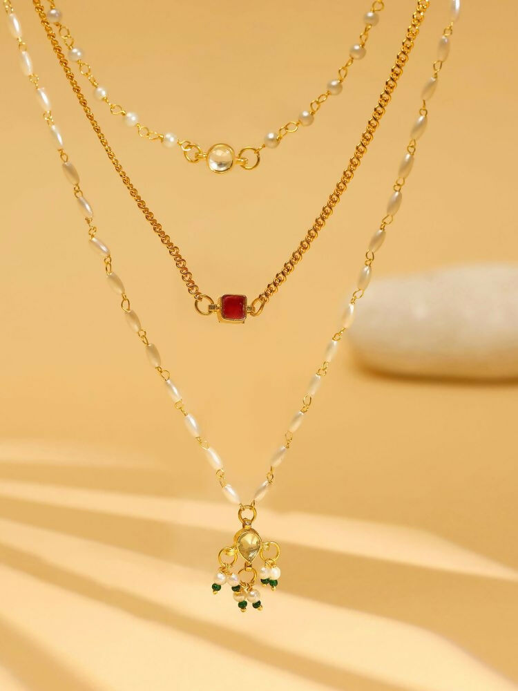 White and gold, Red Stone Kundan Necklace - Ruby Raang | Swadesiicart