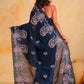Vamsee Suhanisha Navy Blue Korean Shimmer Silk Saree - Swadesiicart