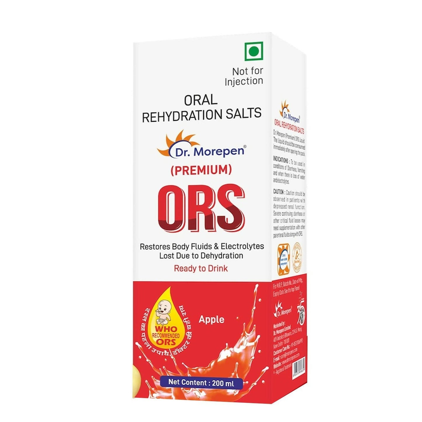 Dr. Morepen Premium ORS Drink With Electrolytes for Instant Hydration Apple Flavour | Swadesiicart