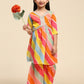 Alakhi Studio Girls Floral Georgette Printed V-Neck Kurta With Sharara - Orange