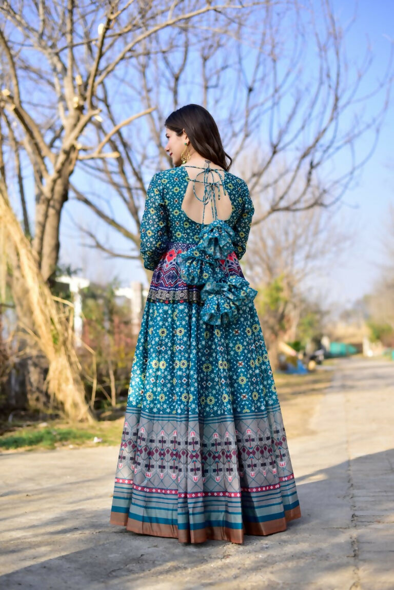 Jyoti Fashion Women's Blue Heavy Digital Printed Cotton Silk Anarkali Dress | Swadesiicart