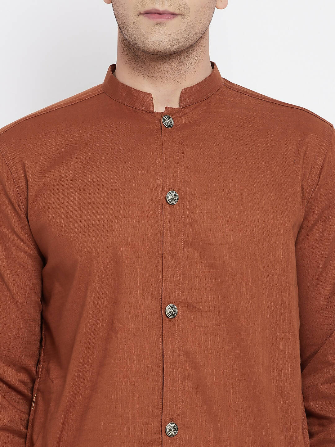 Even Apparels Brown Pure Cotton Men's Sherwani Kurta With Open Front | Swadesiicart