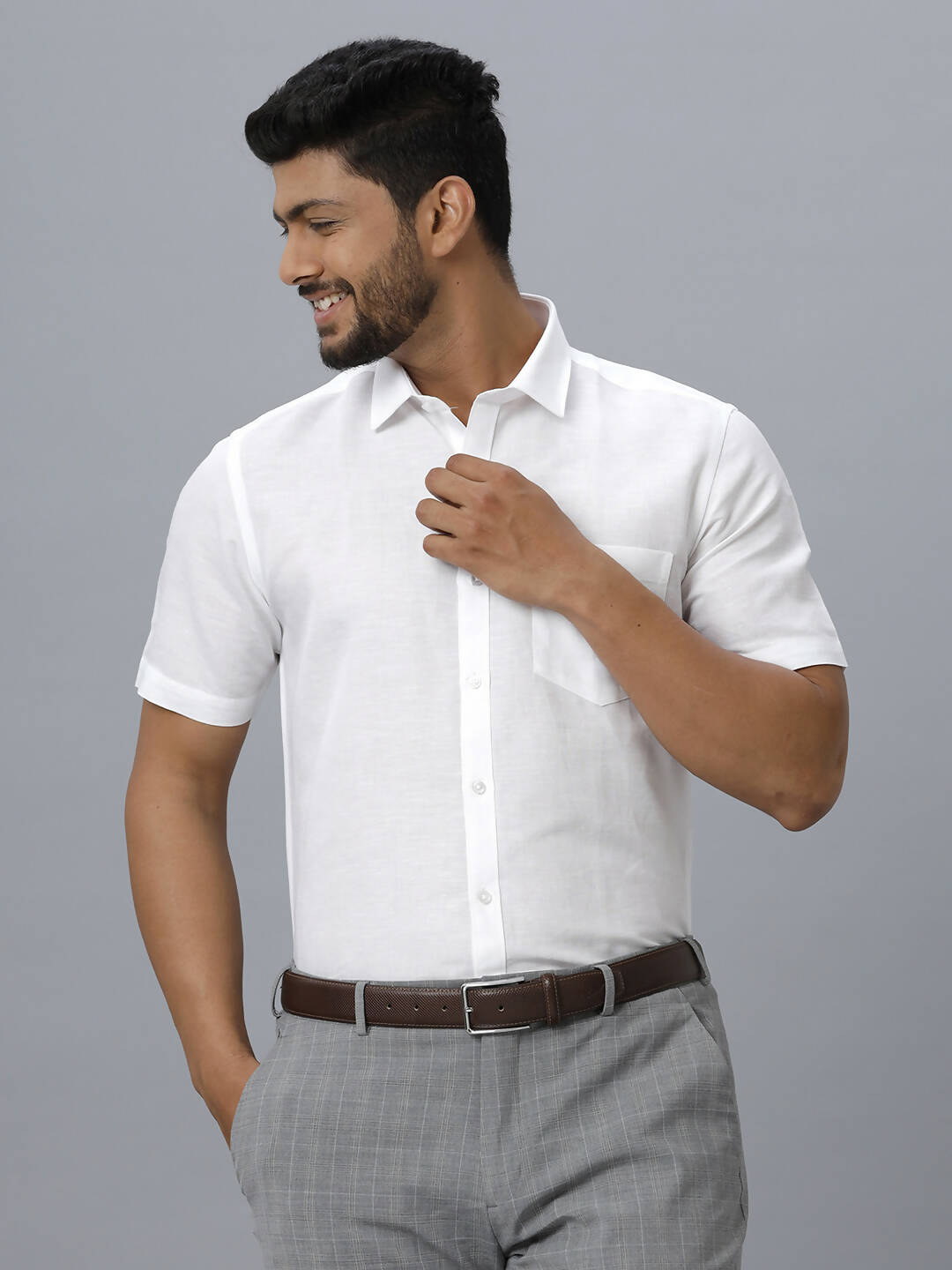 Ramraj Cotton Mens Half Sleeve White Shirt Plus Size - Justice White | Swadesiicart