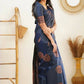 DEIANA'S Beautiful Designer Golden zari Soft Lichi Silk Saree - Navy Blue - Swadesiicart