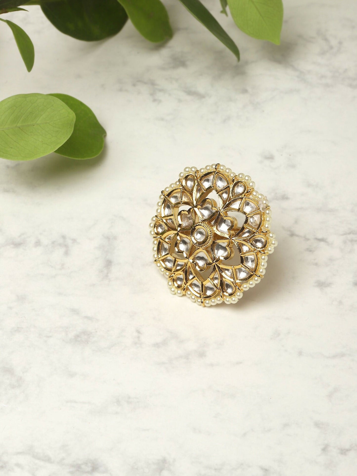 Oversized Kundan Ring- Ruby Raang | Swadesiicart