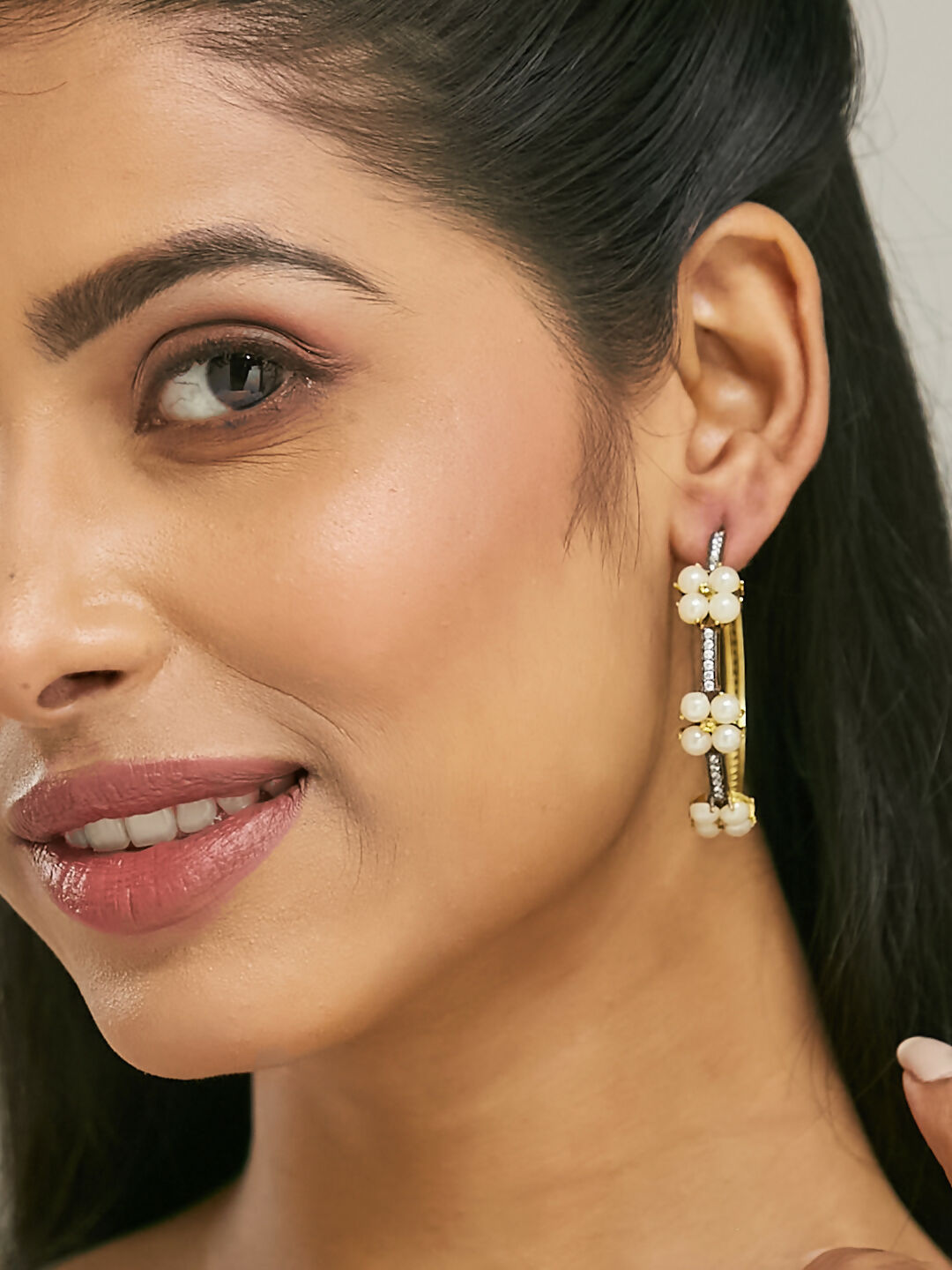 Nuyug 22K Gold-Plated Elegant Pearl Beaded Circular Hoop Earrings | Swadesiicart