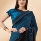 Peacock Blue Lycra Sequins Fabric. Frill Details, Handwork Buttis Saree - Norita Hit Design - Swadesiicart