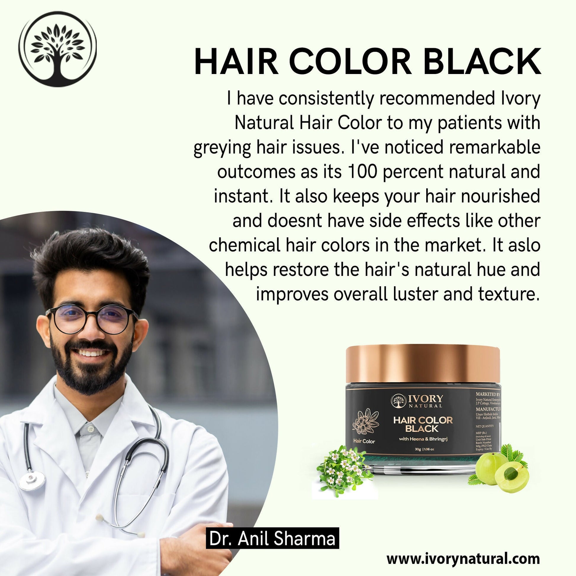 Ivory Natural Black Hair Color - Plant-Based Natural Hair Color - Both For Men Women | Swadesiicart