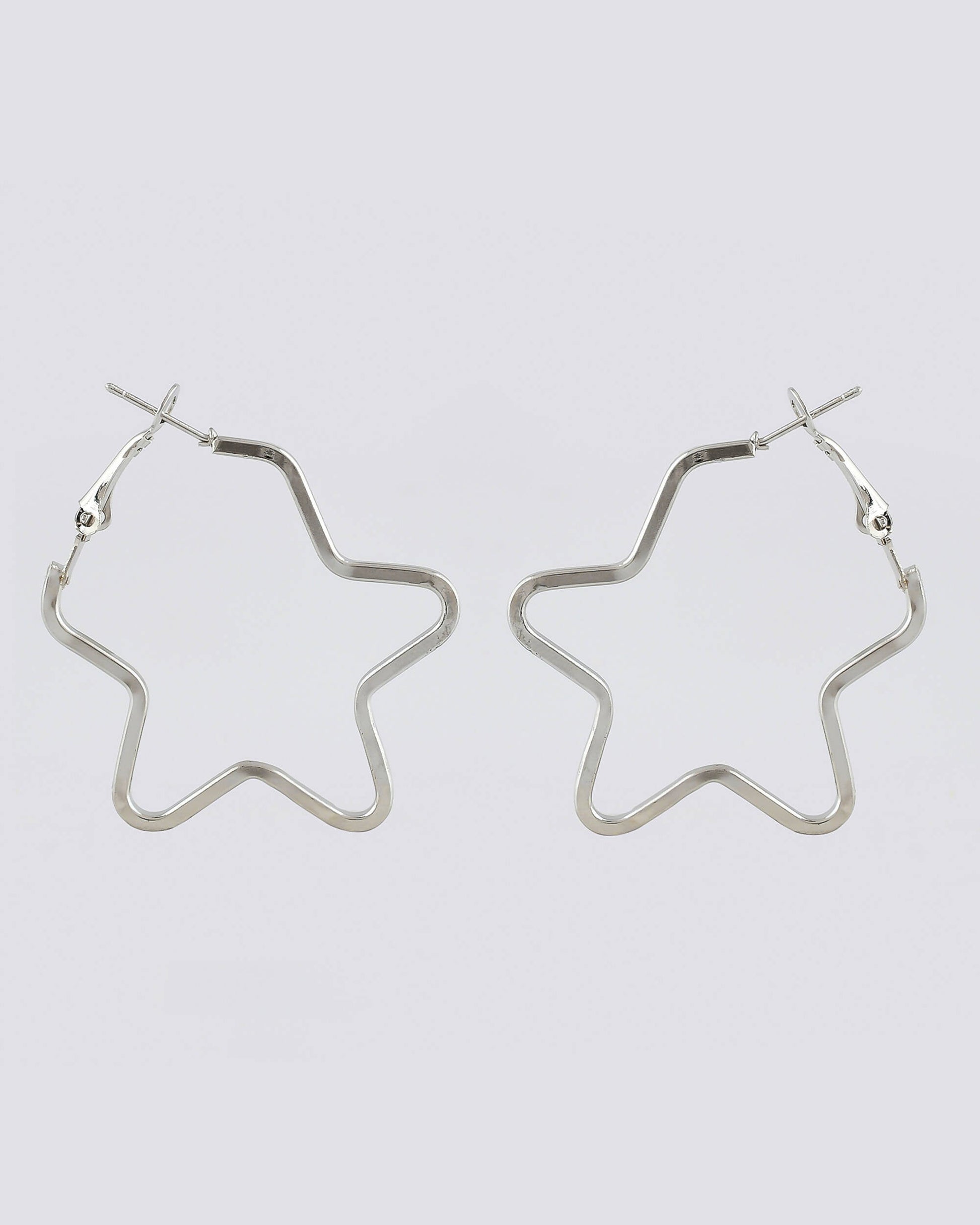 VOJ Women Sliver Tonned Star Shape Stainless Steel Hoop Earrings - Swadesiicart