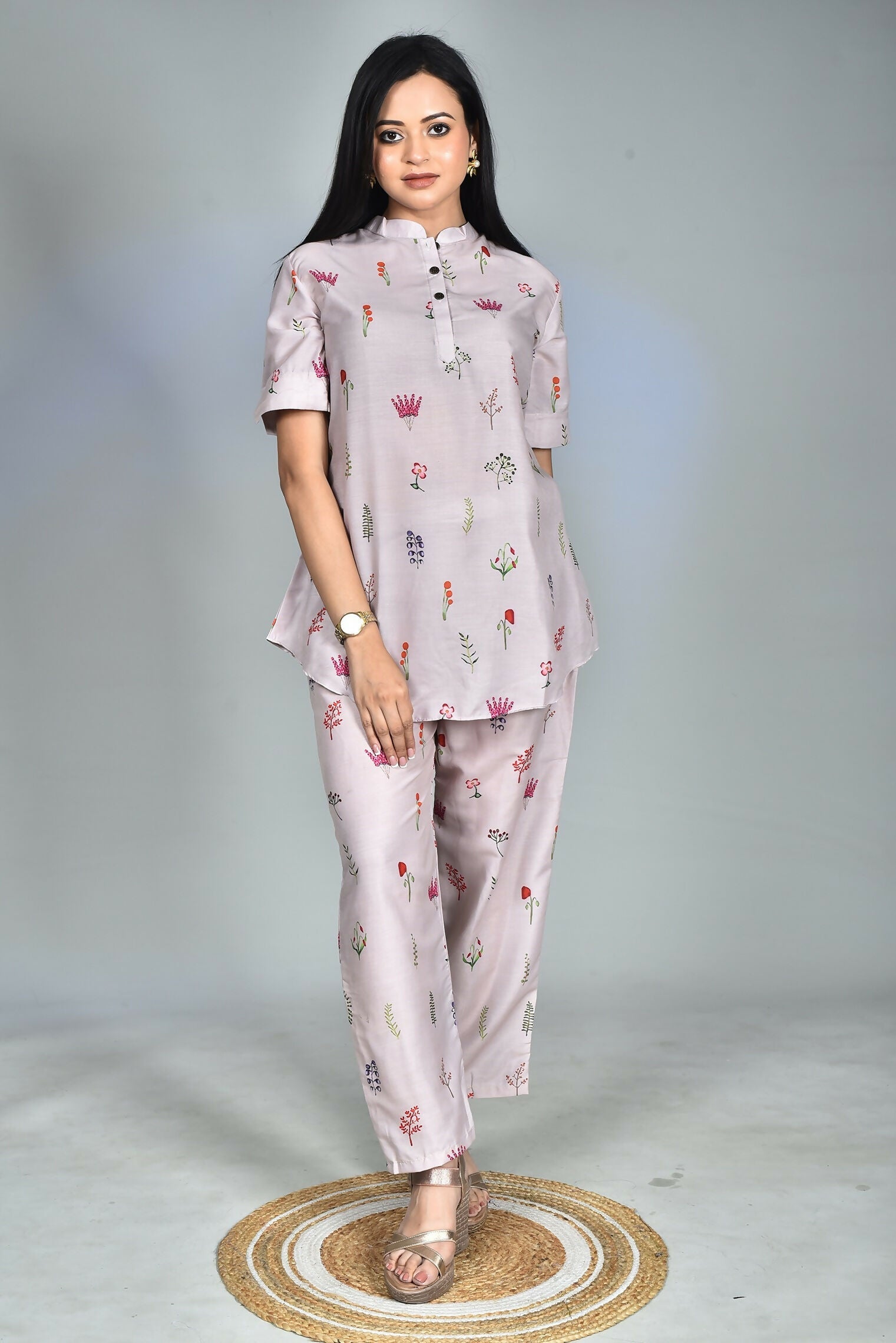 Morchari Digital Print Semi Muslin Co-Ord Set Top & Trouser-Multicolor - Swadesiicart