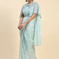 Blue Satin Solid Ready to wear Saree with stitched Blouse - Vanita | Swadesiicart