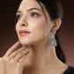 NVR Women's Silver-Toned Peacock Design German Silver Oxidised Dome Shaped Jhumka Earrings | Swadesiicart