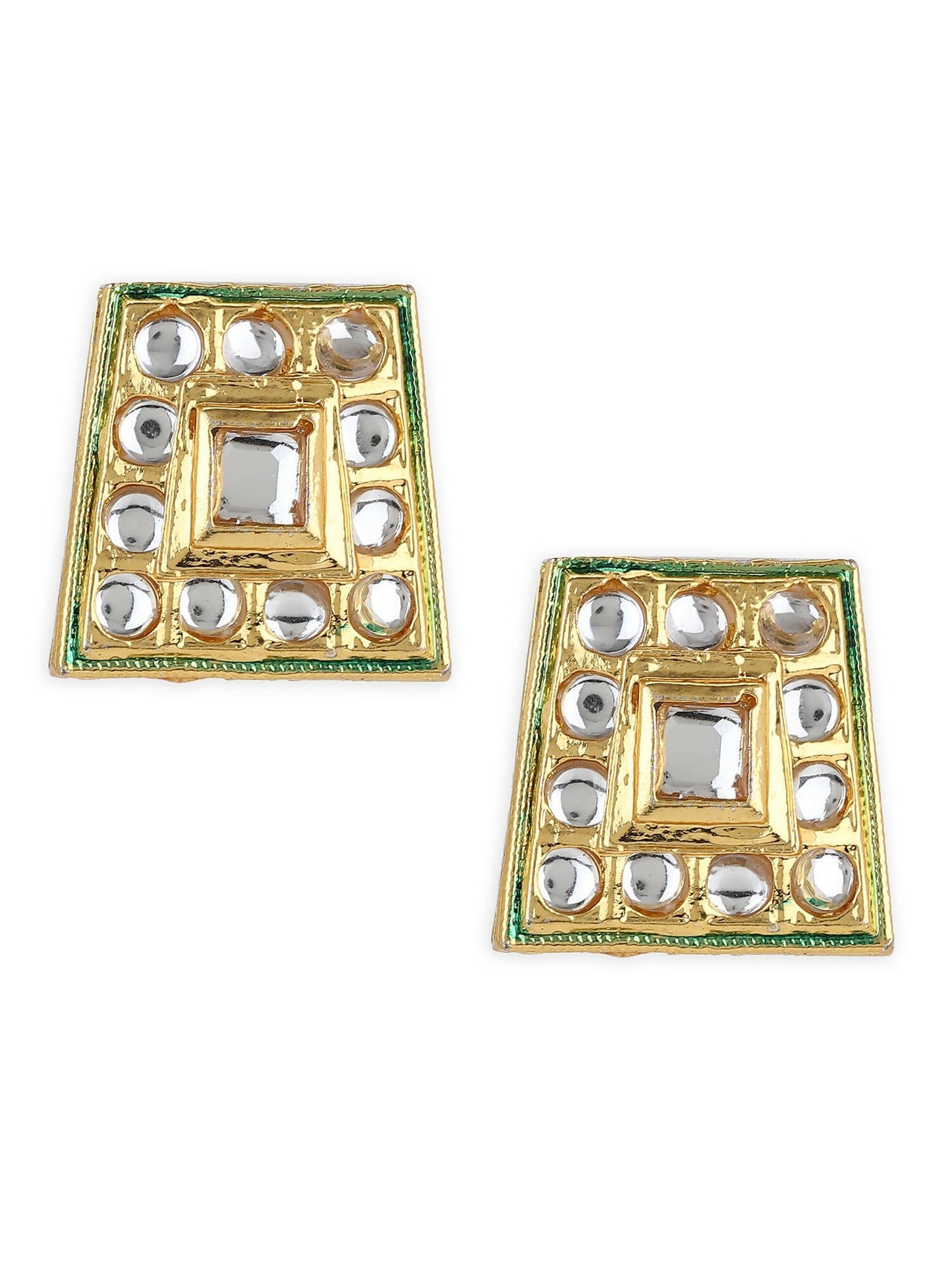 Gold-Toned White Kundan Square Shaped Gold-Polished Studs Earrings - Ruby Raang | Swadesiicart