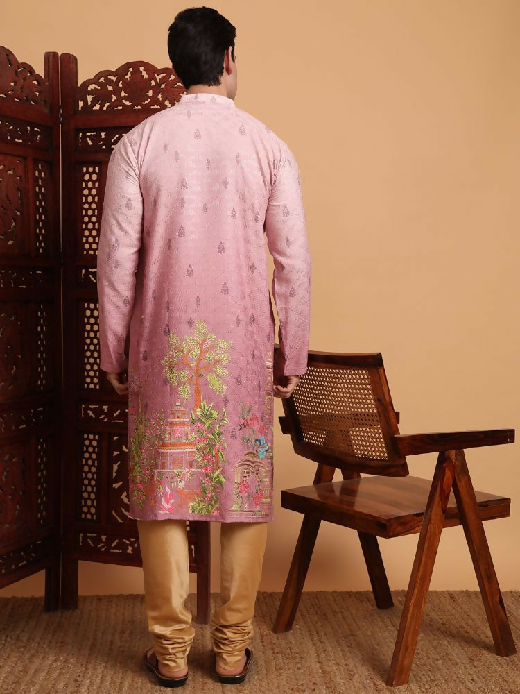 Pink Cotton Printed Chikankari Embroidery Work Kurta - Mahotsav | Swadesiicart