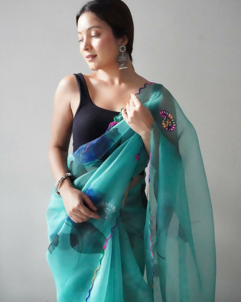 Vamsee Dillagi Sky Organza Saree - Swadesiicart