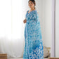 Blue Chinon Designer Digital Printed & Mirror Cut Work Saree - Kriti