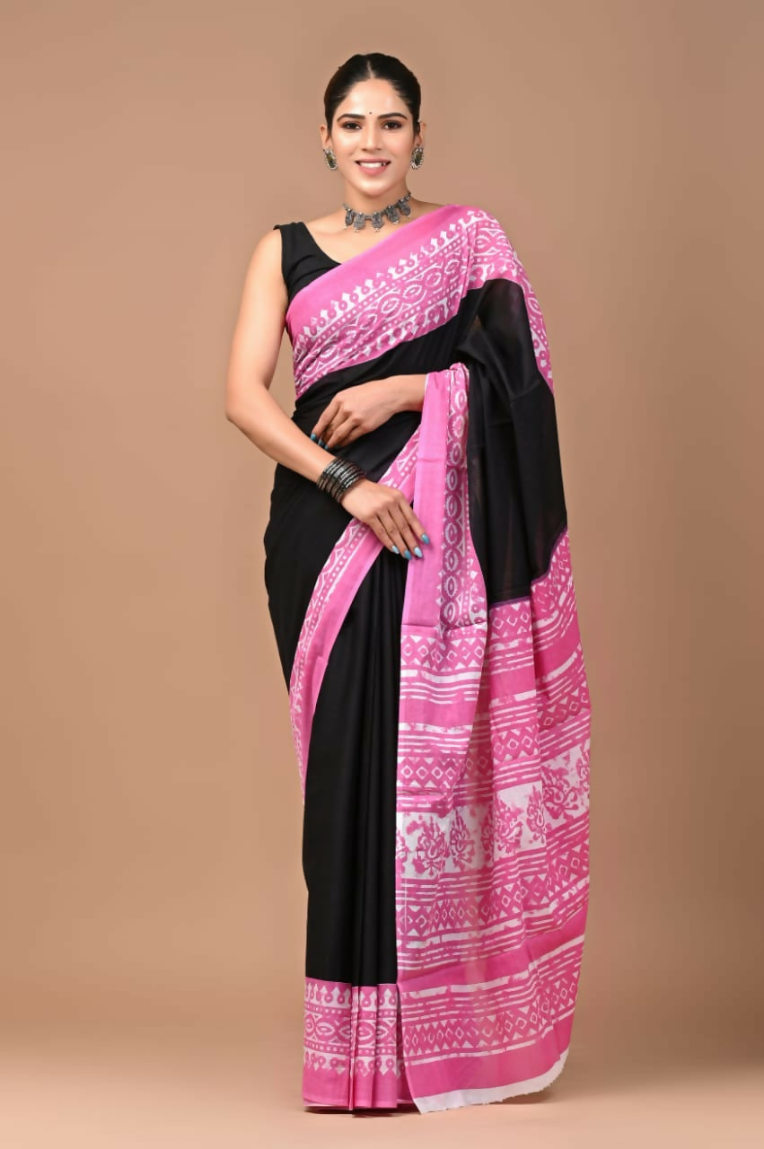 Exclusive Collection White Pink Beautiful Mulmul Cotton Saree - Swadesiicart