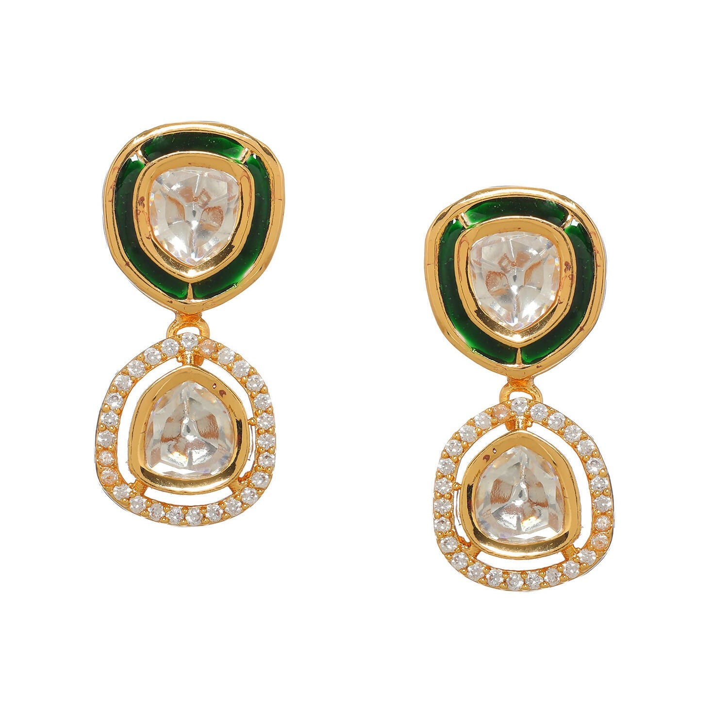 Duet Gold and Meenakari Earrings (Gold) - Ruby Raang | Swadesiicart