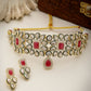 NVR Women's Set of 2 Red & Gold Kundan Studded Jewellery Set Choker & Long Necklace With Earrings - Swadesiicart