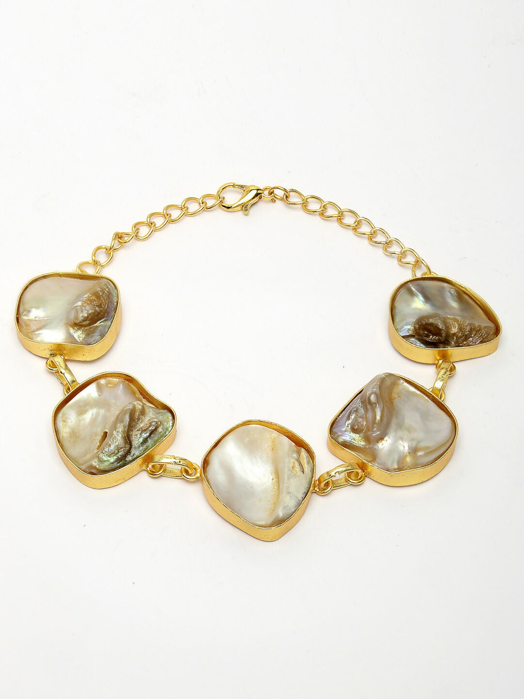 NVR Women's Gold-Polished Handcrafted Mother of Pearl Link Bracelet - Swadesiicart