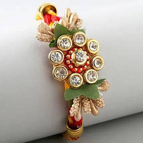 Designer Antique Rakhi & Kaju Katli Box | Swadesiicart