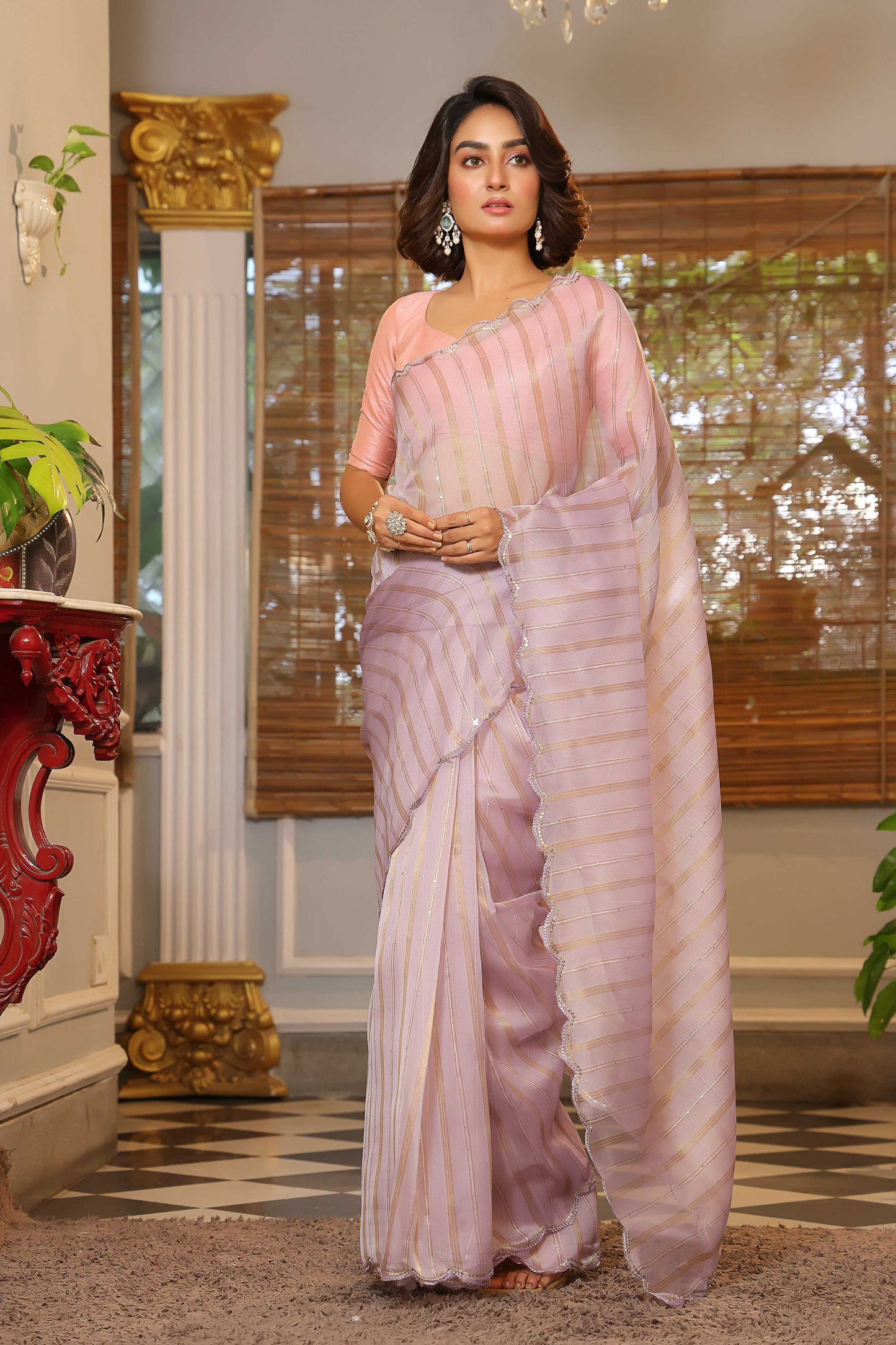 Vamsee Vijaytara Lavender Organza Saree - Swadesiicart