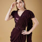 Wine Imported Crush Solid Ready to Wear Saree with stitched Blouse - Aayan | Swadesiicart