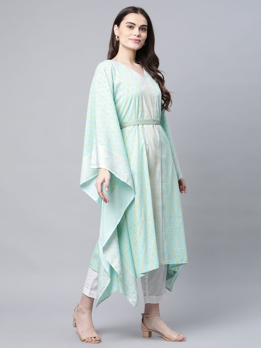 Ahalyaa Women Sea Green Crepe Printed Kaftan Kurta | Swadesiicart