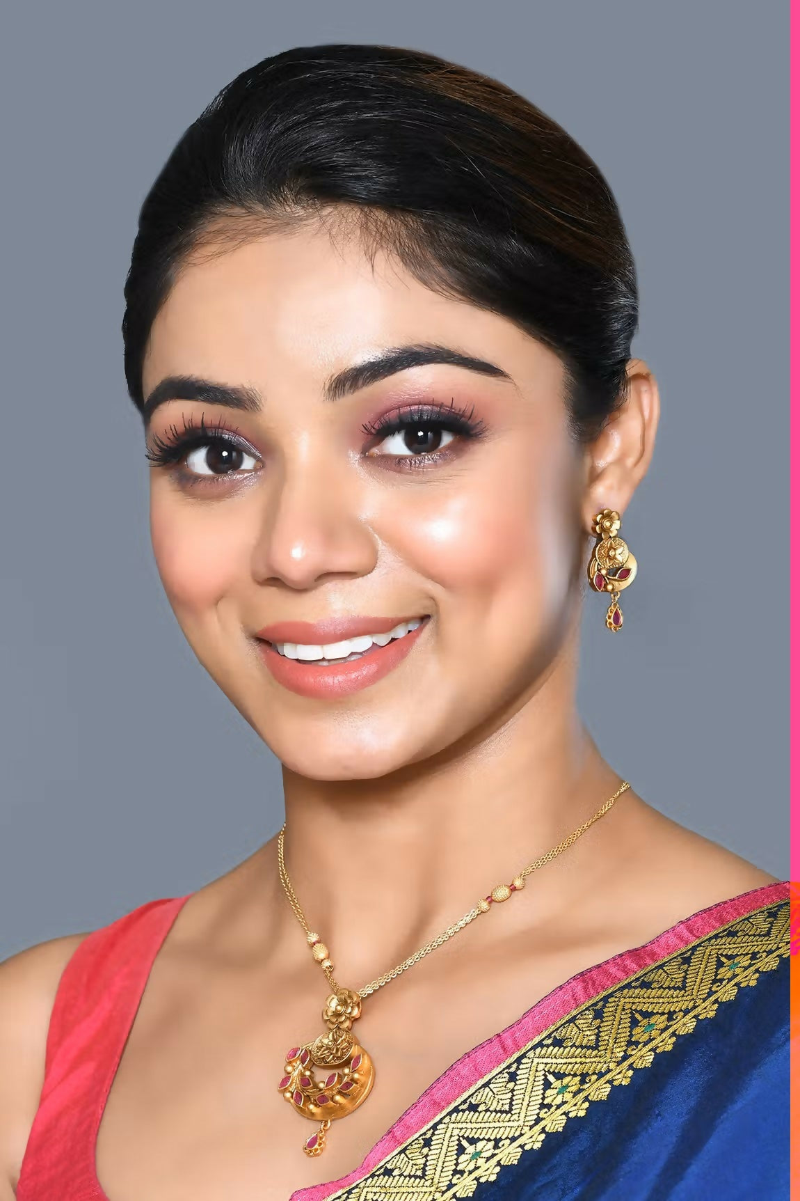Joban Fashion Women Golden Ruby Pendant Set With Earrings - Swadesiicart