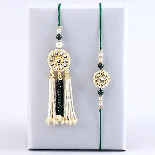 Jewel Design Lumba Rakhi Set & Kaju Katli Box | Swadesiicart