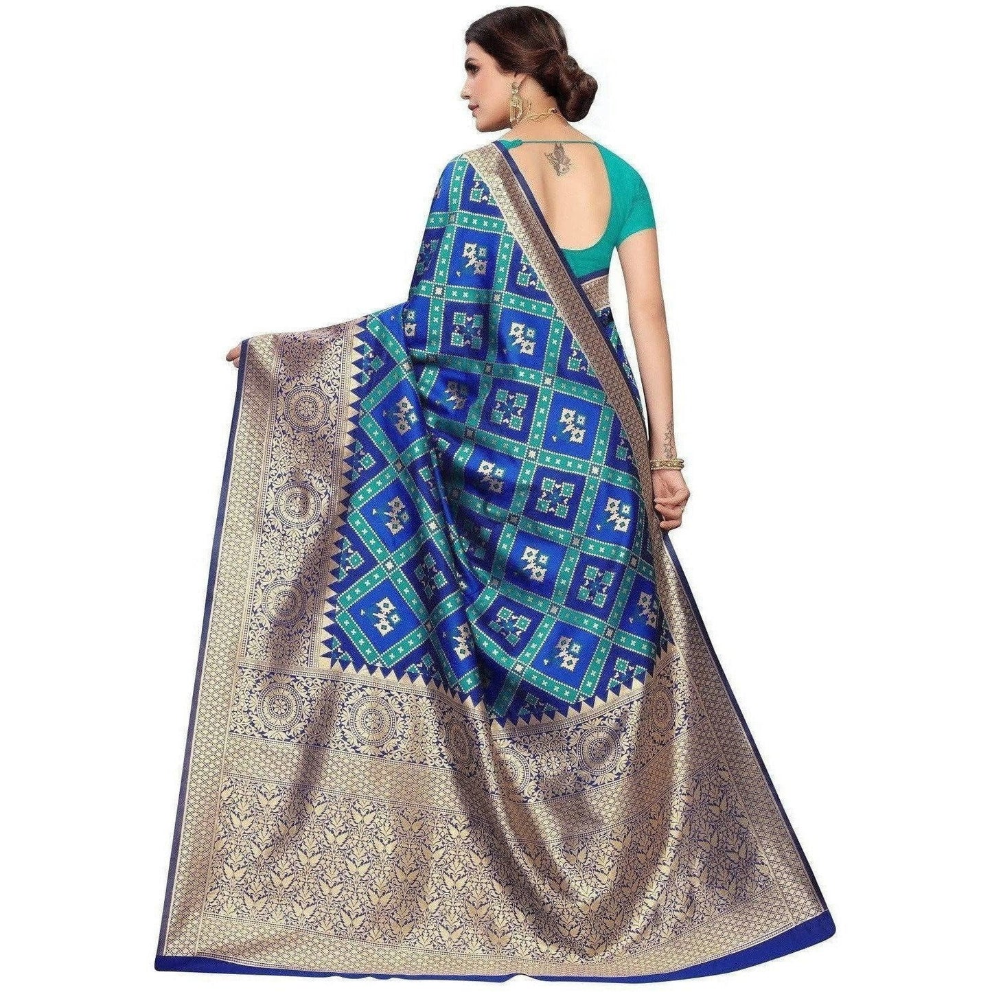 Vamika Banarasi Jaquard Blue Weaving Saree (Banarasi 18) | Swadesiicart
