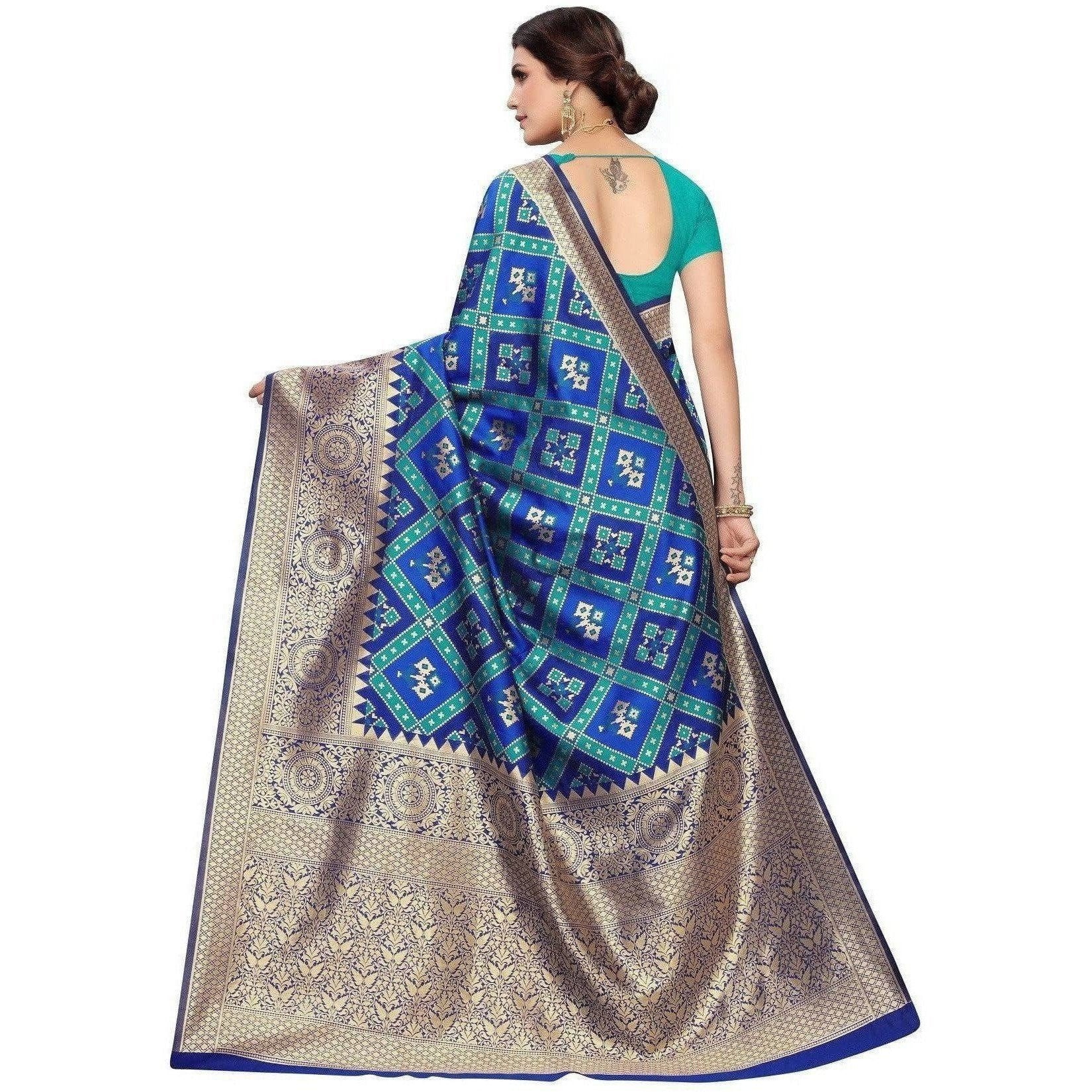 Vamika Banarasi Jaquard Blue Weaving Saree (Banarasi 18) | Swadesiicart