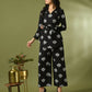 Myshka Women's Black Printed Polo Collar Party Top With Trousers Co-ord set - Swadesiicart