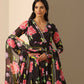 Pomcha Jaipur Black Gul Gulabi Phool Anarkali Set | Swadesiicart