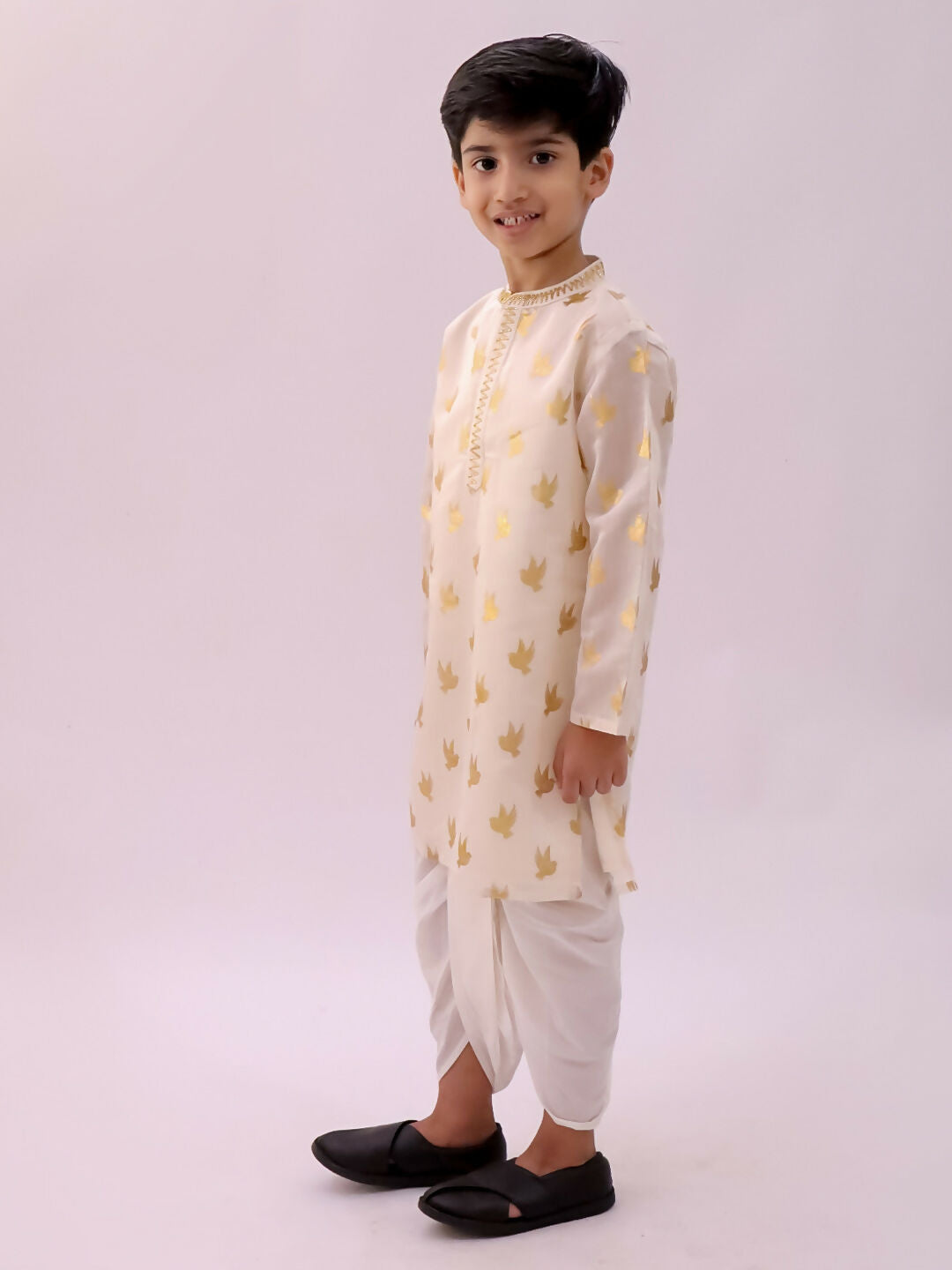 Lil Drama Mishti Off White Kurta and Dhoti For Boys | Swadesiicart