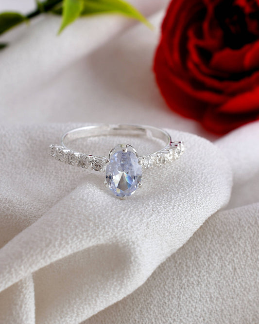VOJ white CZ-detail Stainless Steel Cubic Zirconia Silver Plated Adjustable Finger Ring | Swadesiicart
