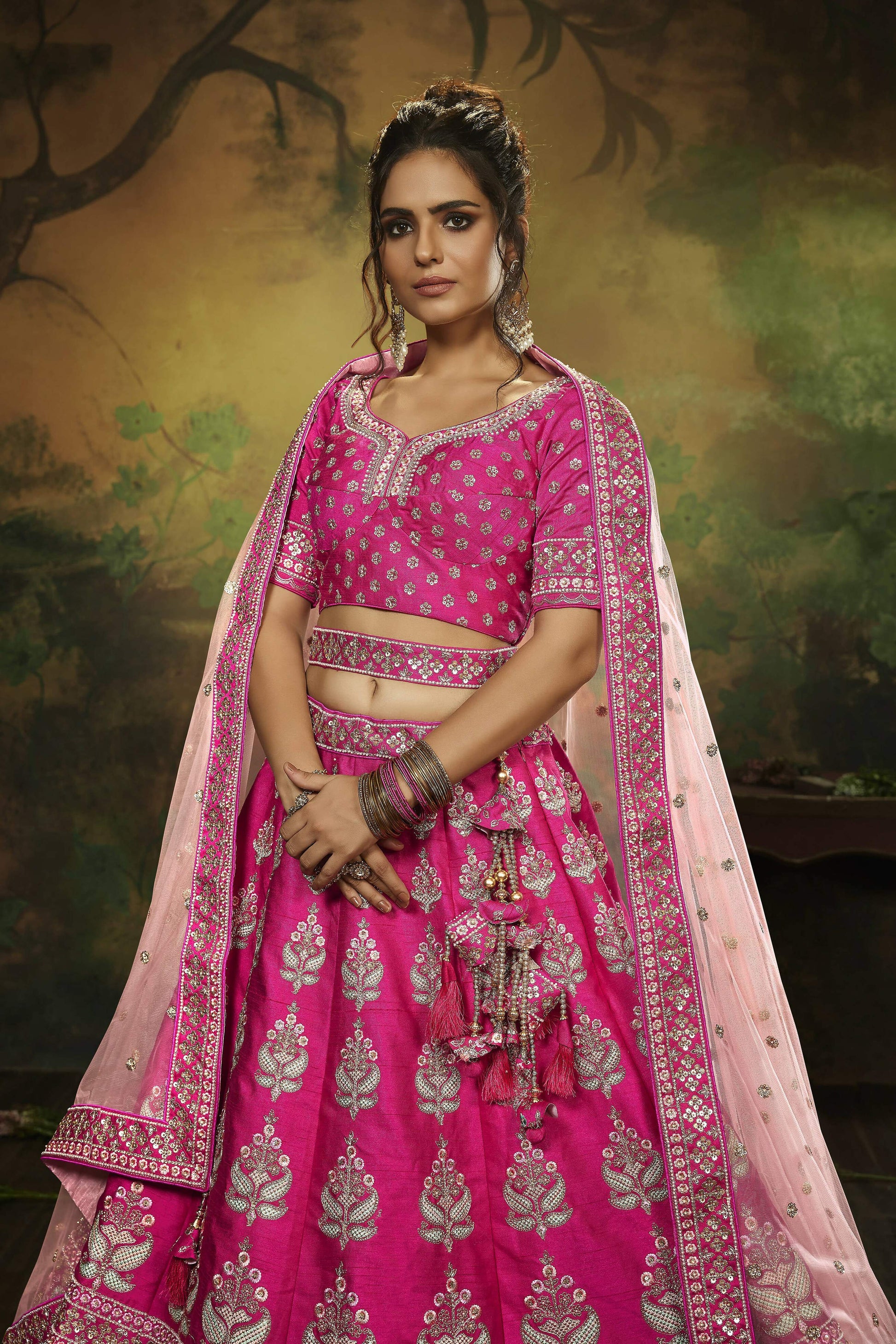 House of Panchhi Pink Pure Silk Moti & Zarkan heavy embroidery Lehenga choli & Dupatta | Swadesiicart