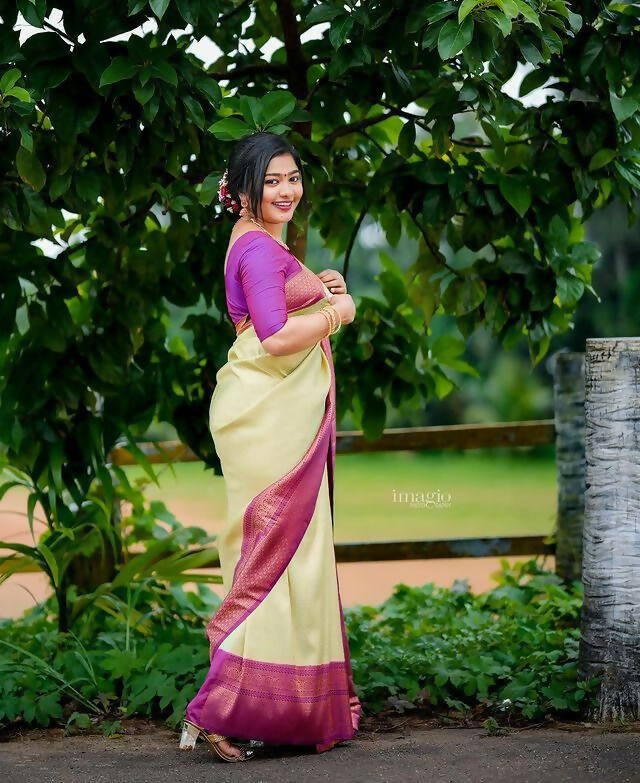 DEIANA'S Beautiful Designer Golden zari Soft Lichi Silk Saree - Pista - Swadesiicart