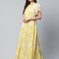 Ahalyaa Womens Lemon Yellow Crepe Floral Dress | Swadesiicart