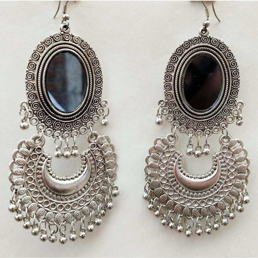 MS Fashion India Kashmiri Chandbali Silver Dangle Oxidized Earrings | Swadesiicart