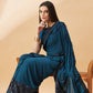Peacock Blue Lycra Sequins Fabric. Frill Details, Handwork Buttis Saree - Norita Hit Design - Swadesiicart