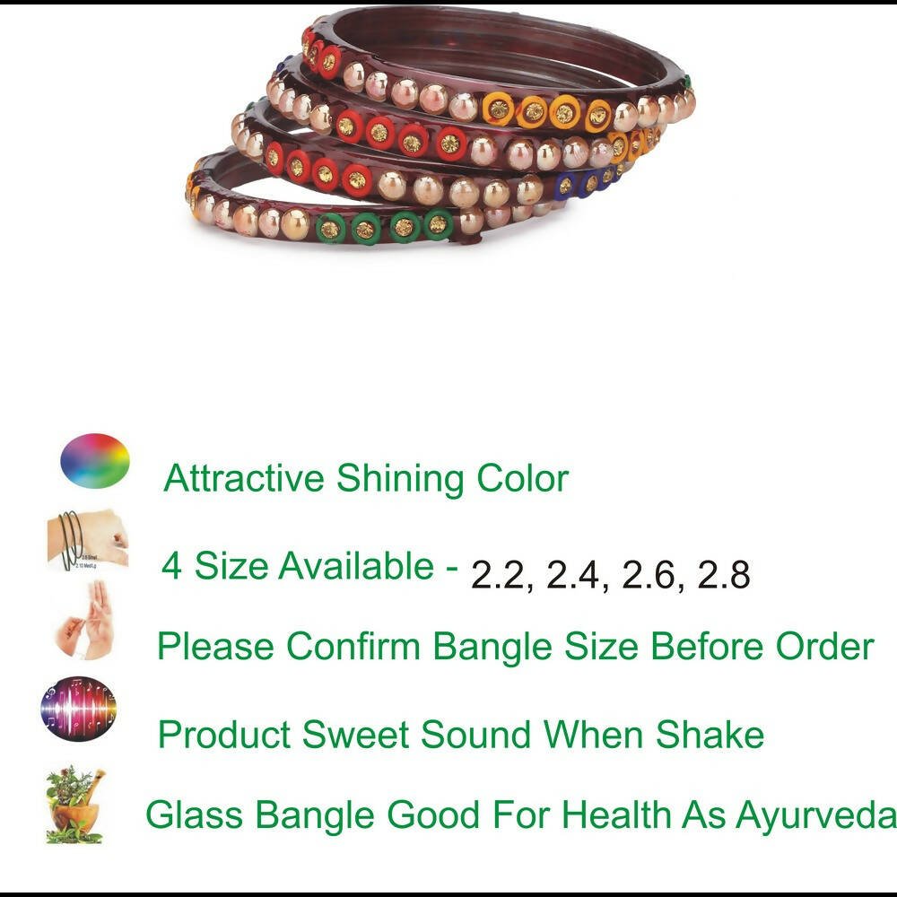 Afast Bridal Wedding & Party Fashionable Colorful Glass Bangle/Kada Set, Pack Of 4 - Maroon - Swadesiicart