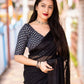 Black Poly Chiffon Woven Design Saree with Unstitched Blouse - Hiral Fashion | Swadesiicart