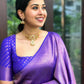 DEIANA'S Beautiful Designer Golden zari Soft Lichi Silk Saree - Royal Blue - Swadesiicart