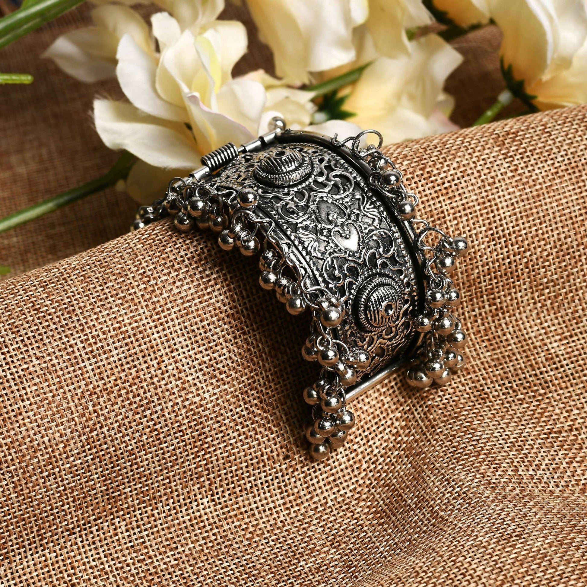 Mominos Fashion Joharkamal Oxidised Silver-Plated Ghungroo Handcraft Bracelet - Design 022 - Swadesiicart