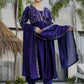 The52 Blue Women's Beautiful Embroidered Vichitra Silk Fabric with Flared Kurta, Pant and Dupatta Set - Swadesiicart