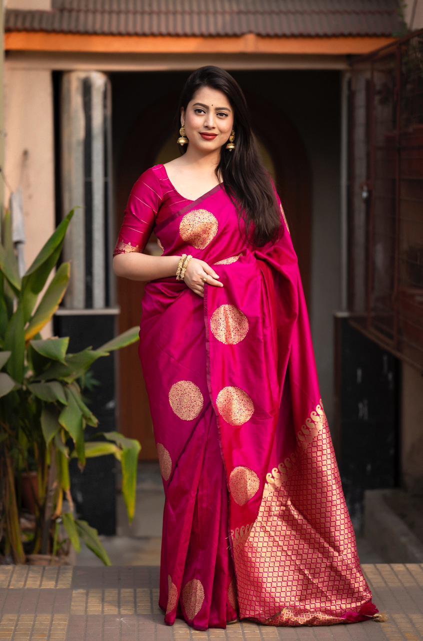 Rani Silk Woven Saree with Unstitched Blouse - Hiral Fashion | Swadesiicart