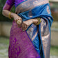 Vishnu Weaves Women's Blue Banarasi Silk Saree with Blouse - Swadesiicart